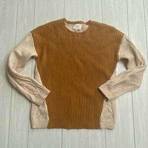 Bohme Cream & Camel Brown Knit Crewneck Sweater Size Small